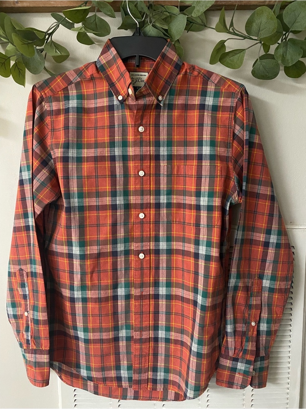 J. Crew Orange and Green Plaid Button-Down Shirt